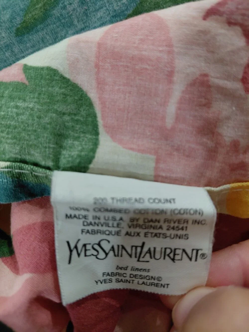 Vintage Rare Yves Saint Laurent Vibrant Floral Boho Cottage Romantic Flat Sheet